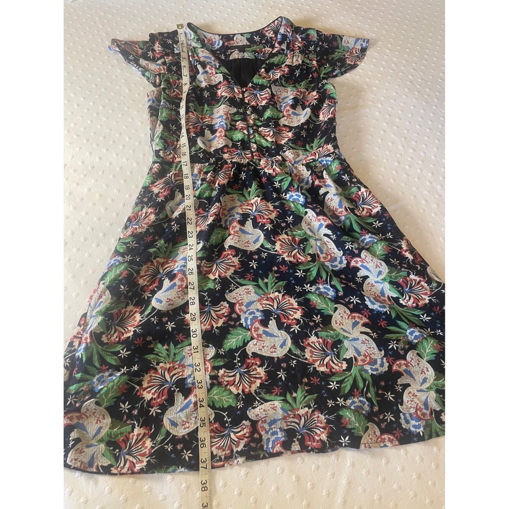 J.Crew Navy Floral Flutter Sleeve Fit & Flare Dress Size 2 Cottagecore Boho - Picture 6 of 10